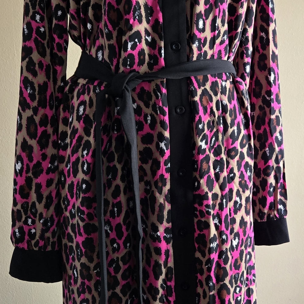 Leopard Print Button-Up Dress with Belt